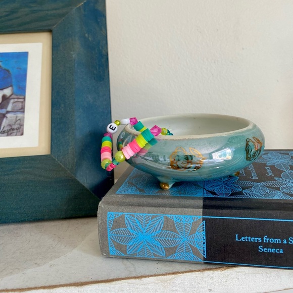 Vintage Blue Trinket/Ring Dish with Gold Detailing - Picture 2 of 6